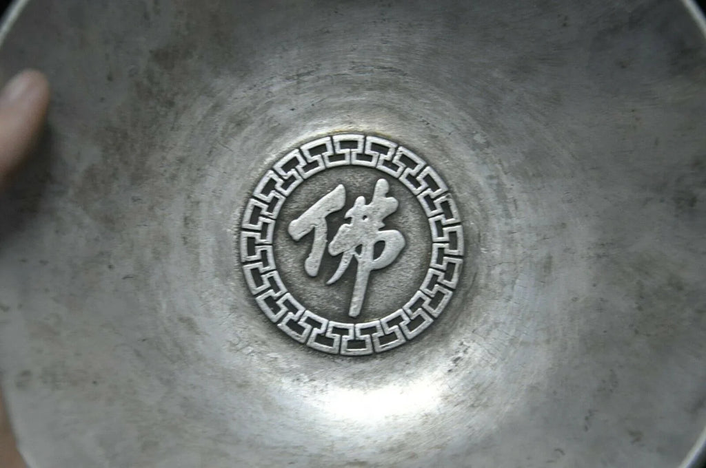 Old Tibetan Silver Lohan Plate – Buddhist Temple Figure Dish