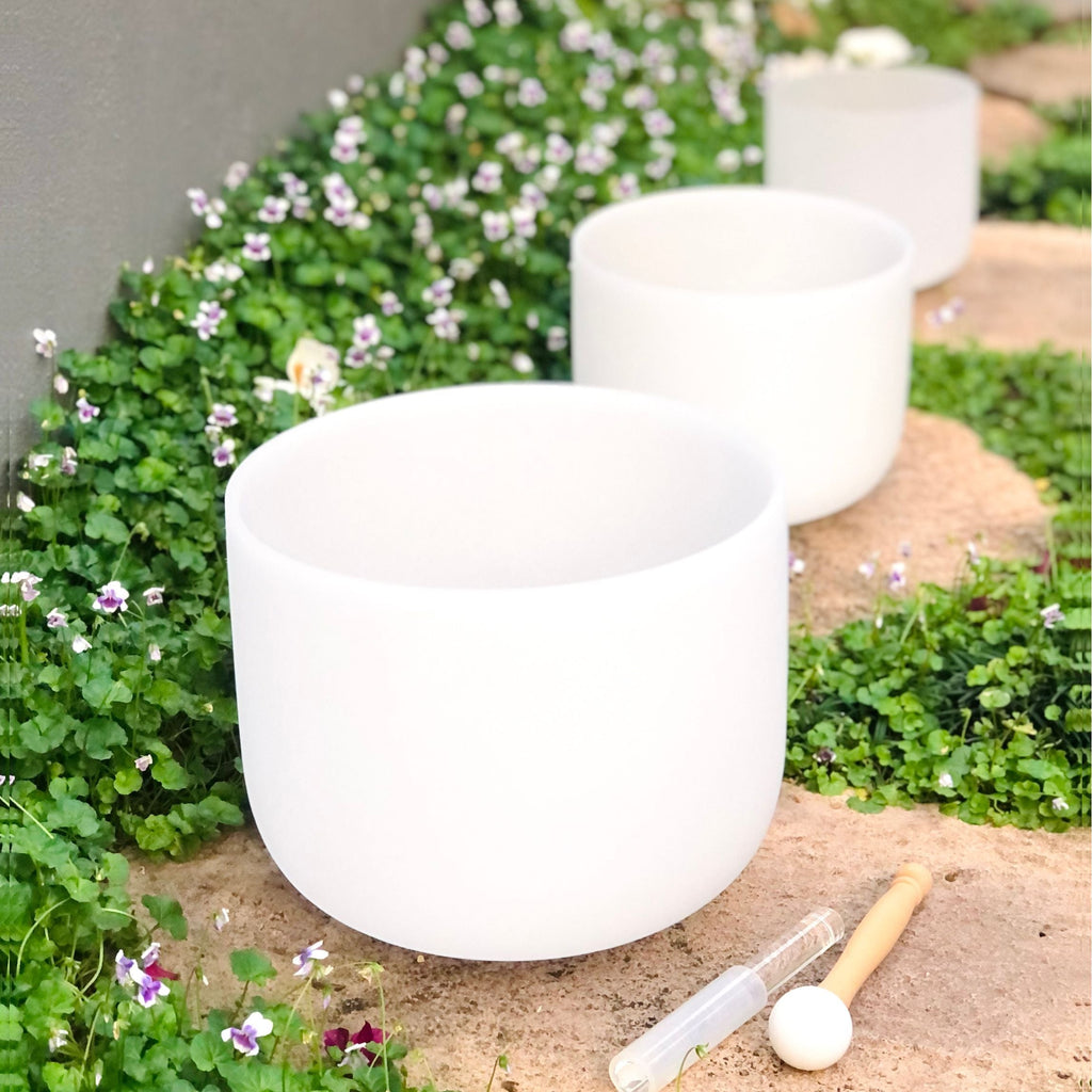 Set of 3 White Sound Therapy Bowls in Beige Case Dispatch May 18th