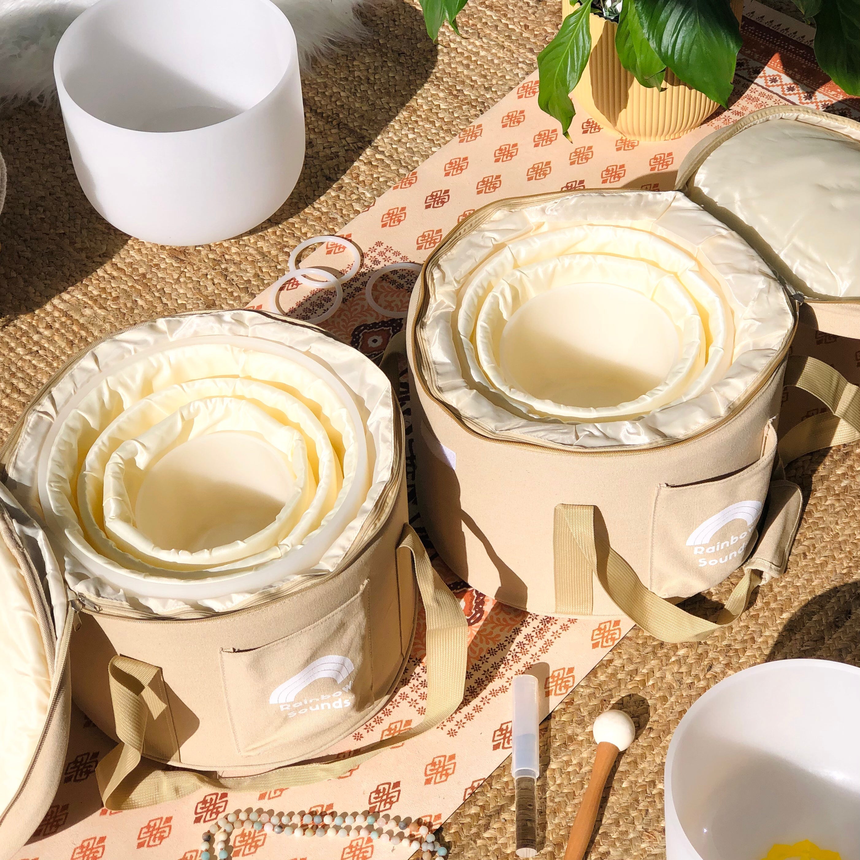 Set of 3 White Sound Therapy Bowls in Beige Case Dispatch May 18th
