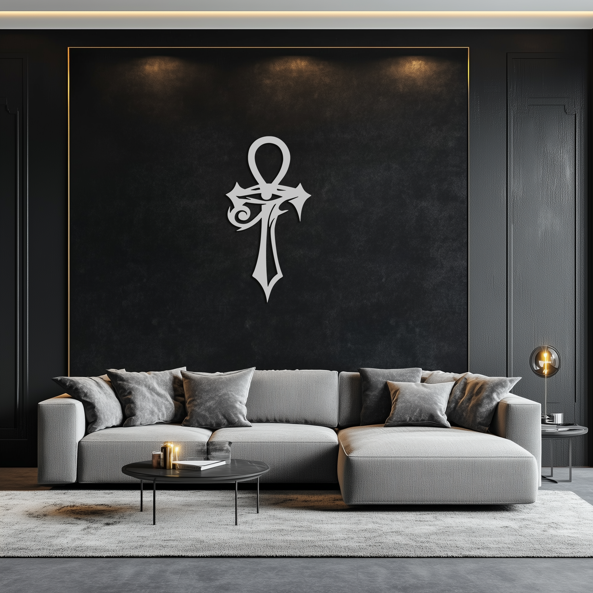 Egyptian Ankh Cross with Eye of Horus Metal Wall Art – Spiritual Symbol Black Wall Decor- KAF557
