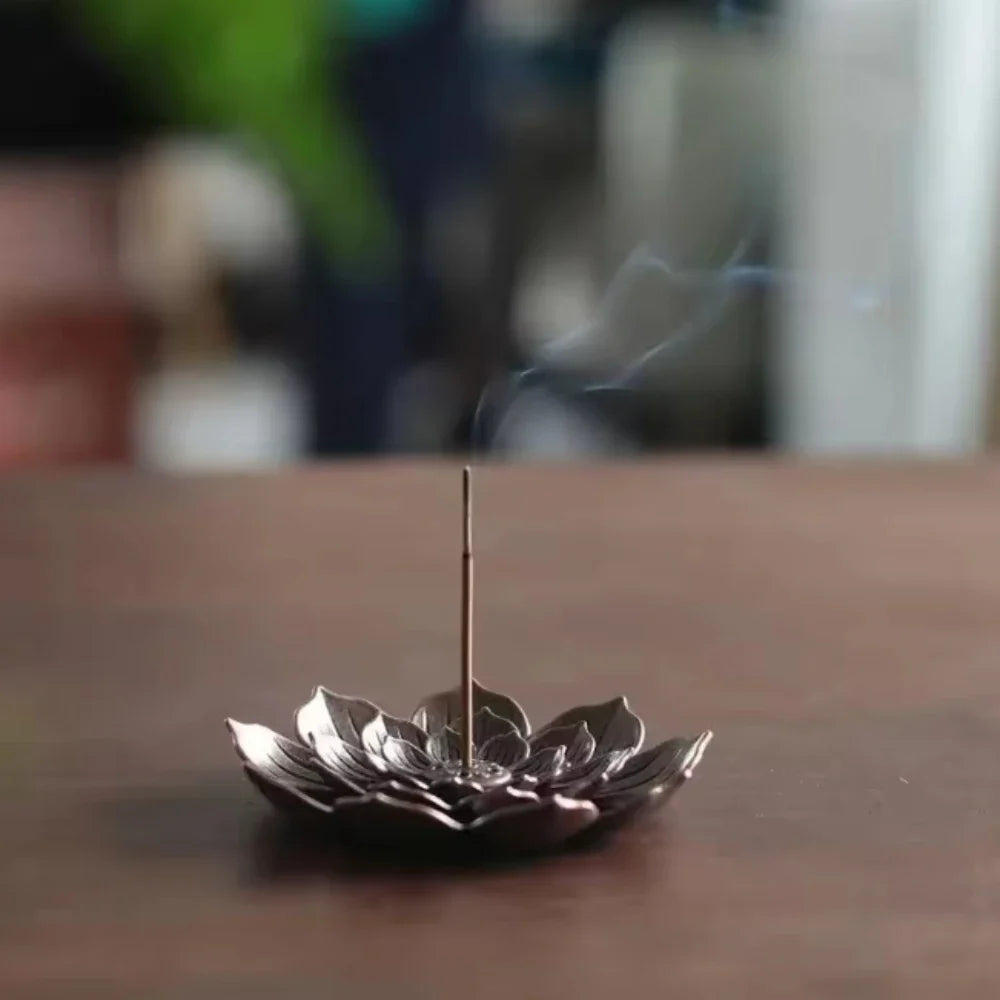 Aluminum Alloy Lotus Incense Burner – Stick & Coil Holder Plate for Temple, Yoga Studio & Home Décor