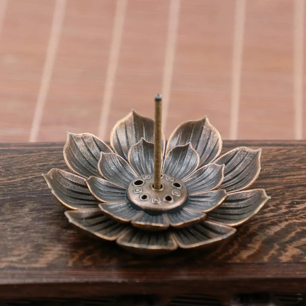 Aluminum Alloy Lotus Incense Burner – Stick & Coil Holder Plate for Temple, Yoga Studio & Home Décor