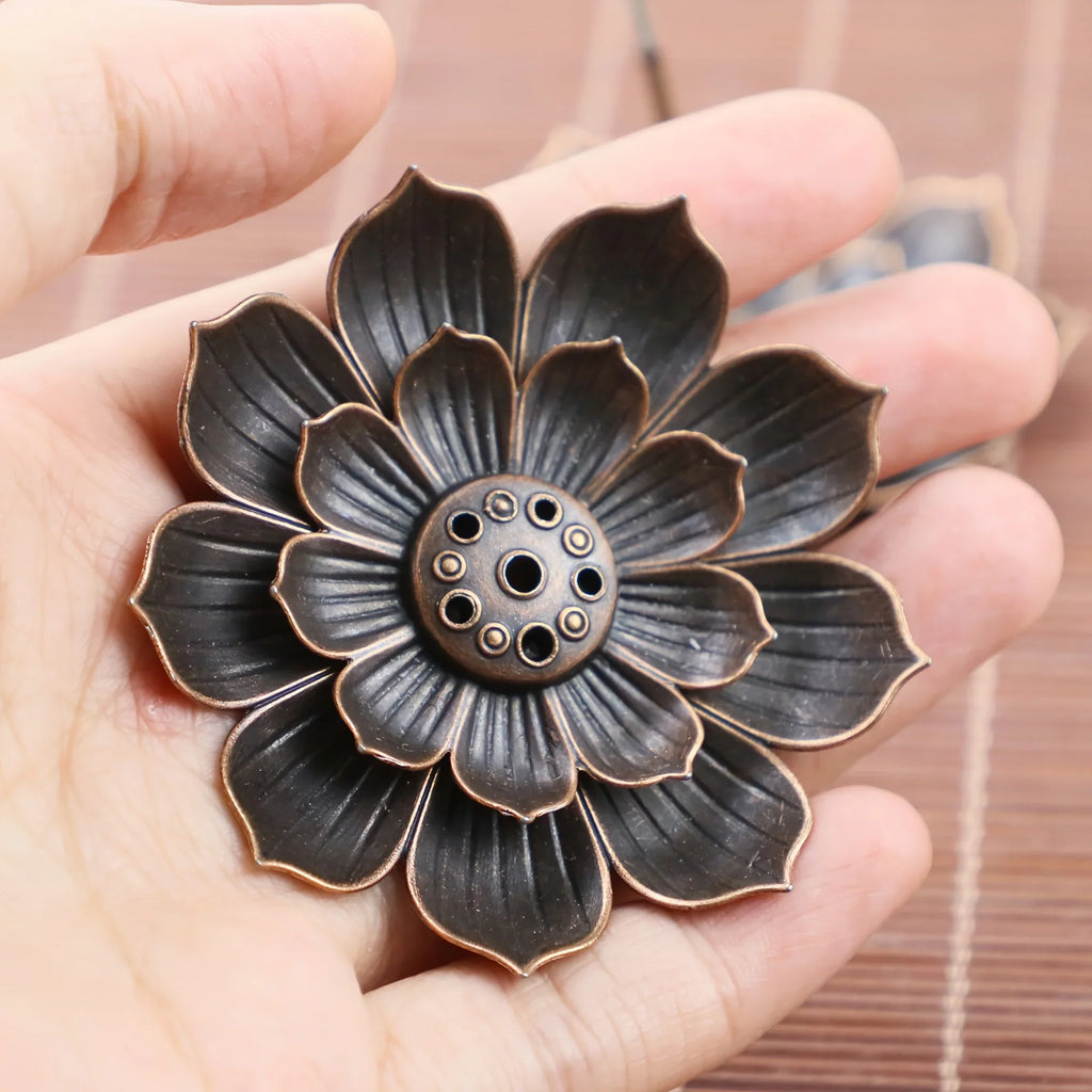 Aluminum Alloy Lotus Incense Burner – Stick & Coil Holder Plate for Temple, Yoga Studio & Home Décor