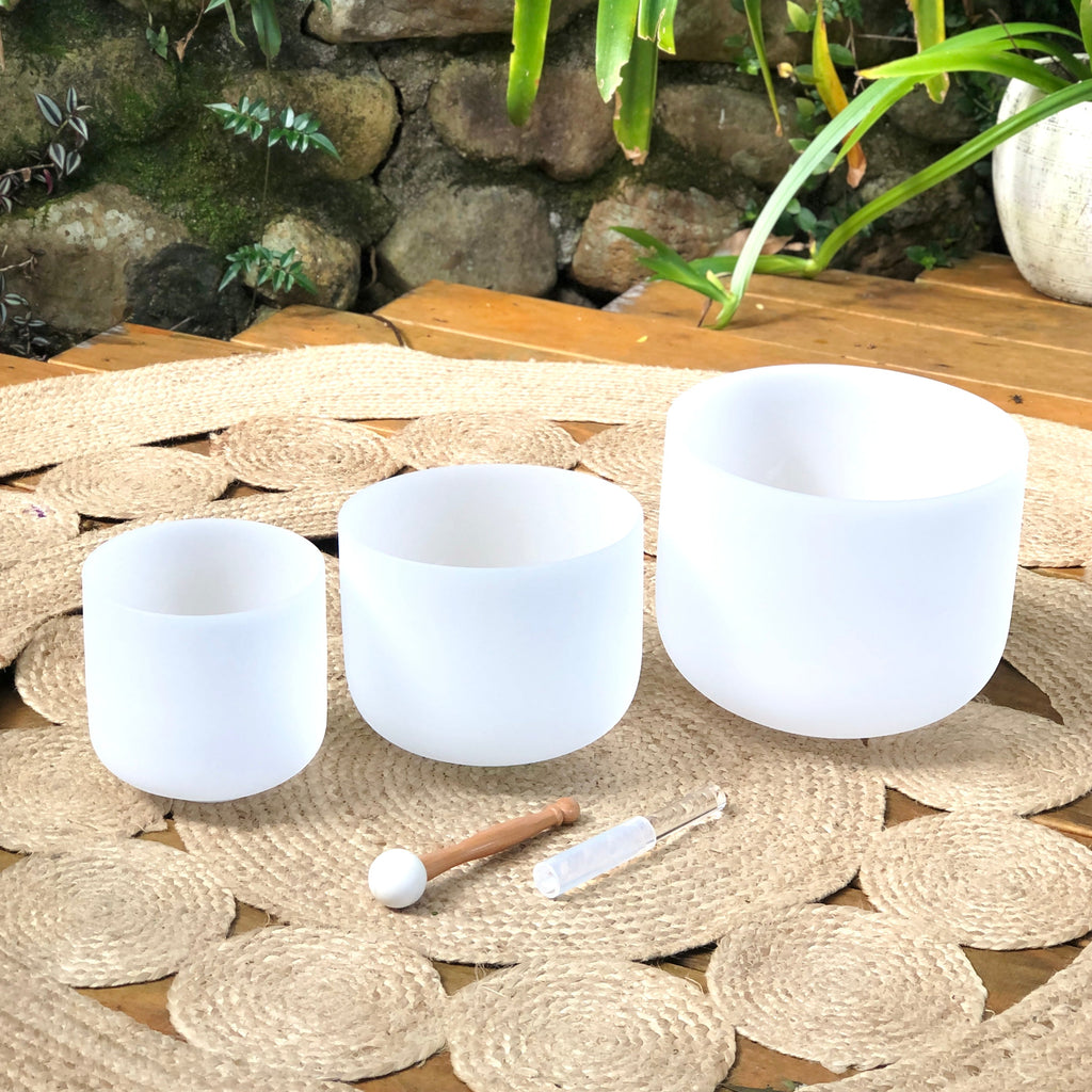 Set of 3 White Sound Therapy Bowls in Beige Case Dispatch May 18th