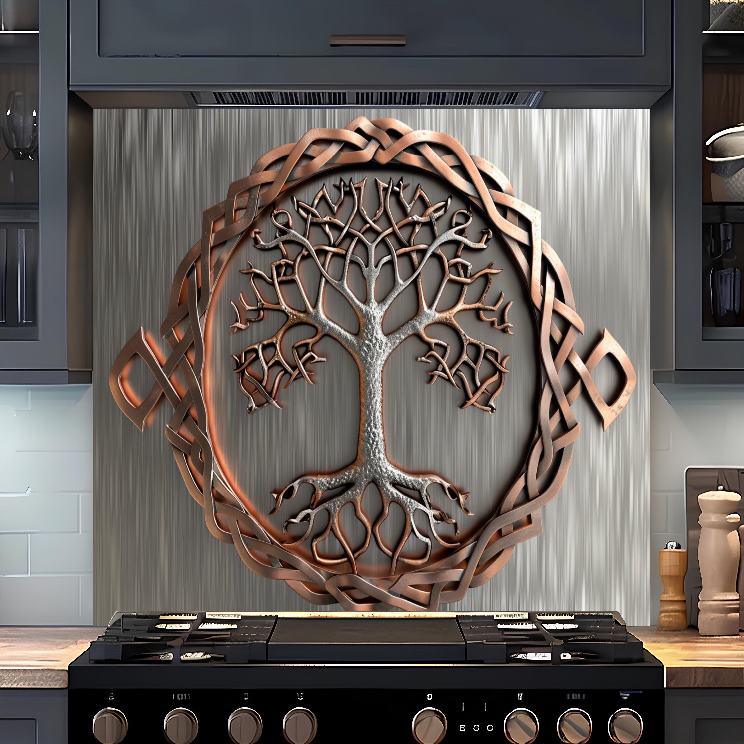Tempered Glass Backsplash for Kitchen – Celtic Tree of Life Custom Splashback Glass Panel