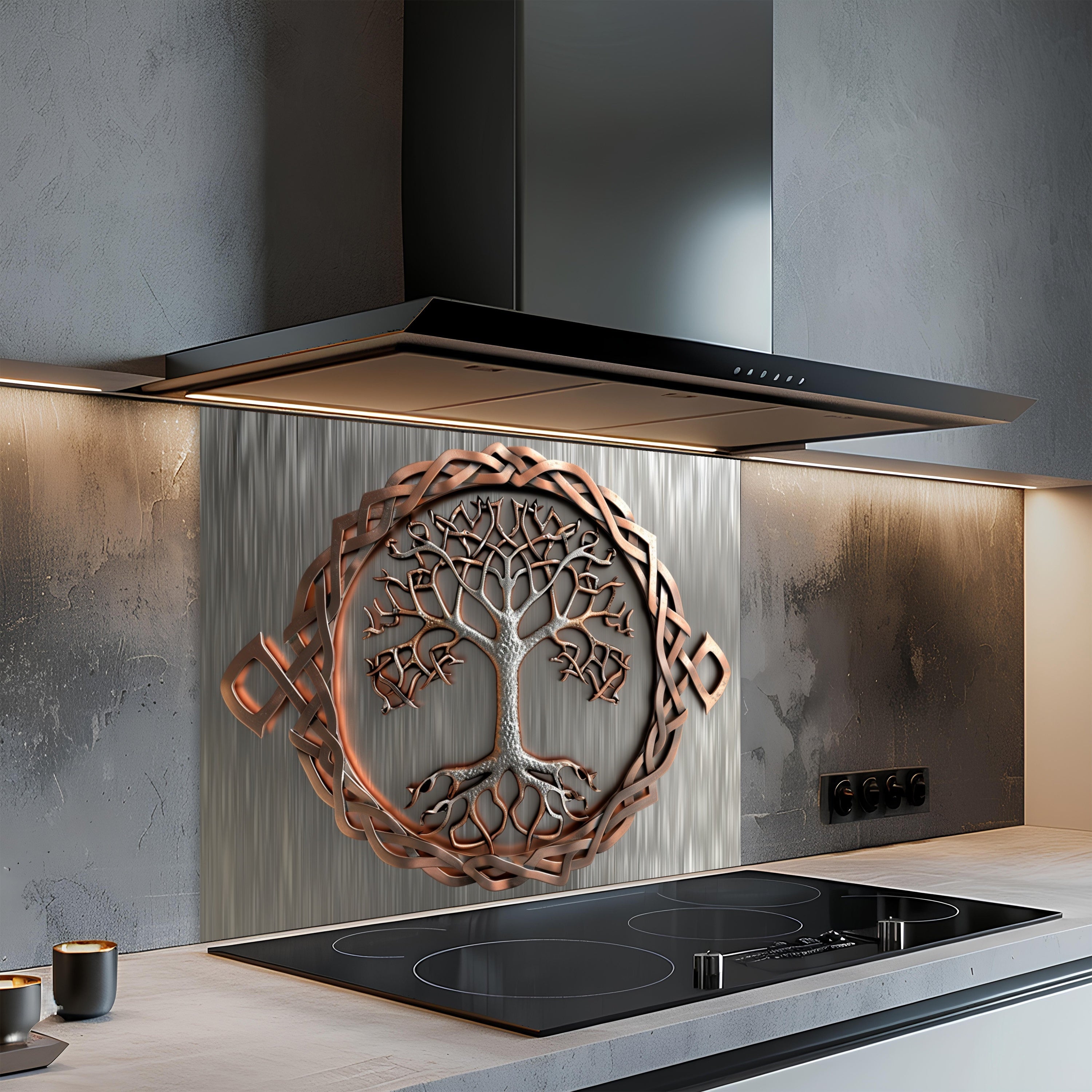 Tempered Glass Backsplash for Kitchen – Celtic Tree of Life Custom Splashback Glass Panel