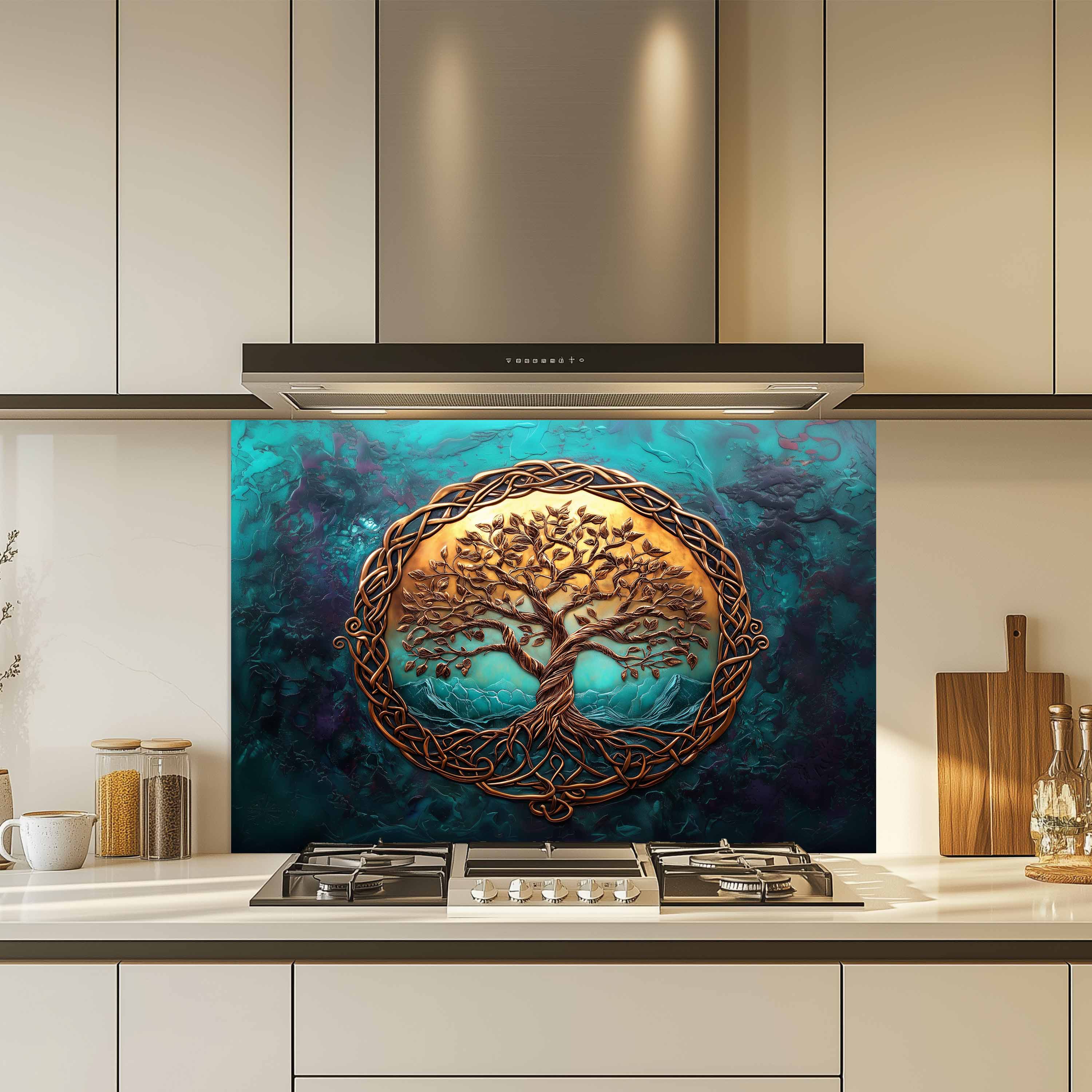 Custom Kitchen Backsplash – Emerald Life Tempered Glass Stove Backsplash