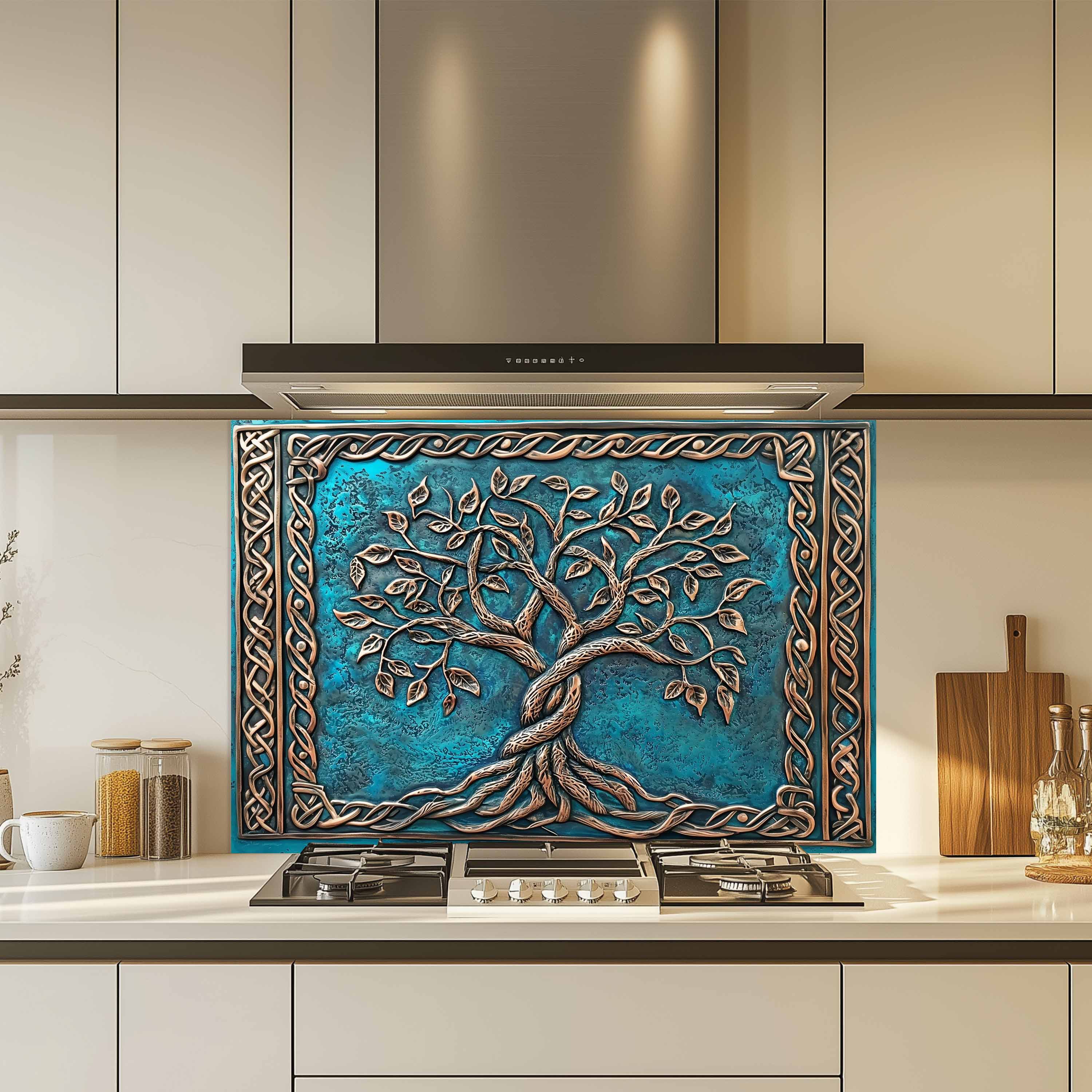Custom Kitchen Backsplash – Aqua Heritage Tempered Glass Stove Backsplash