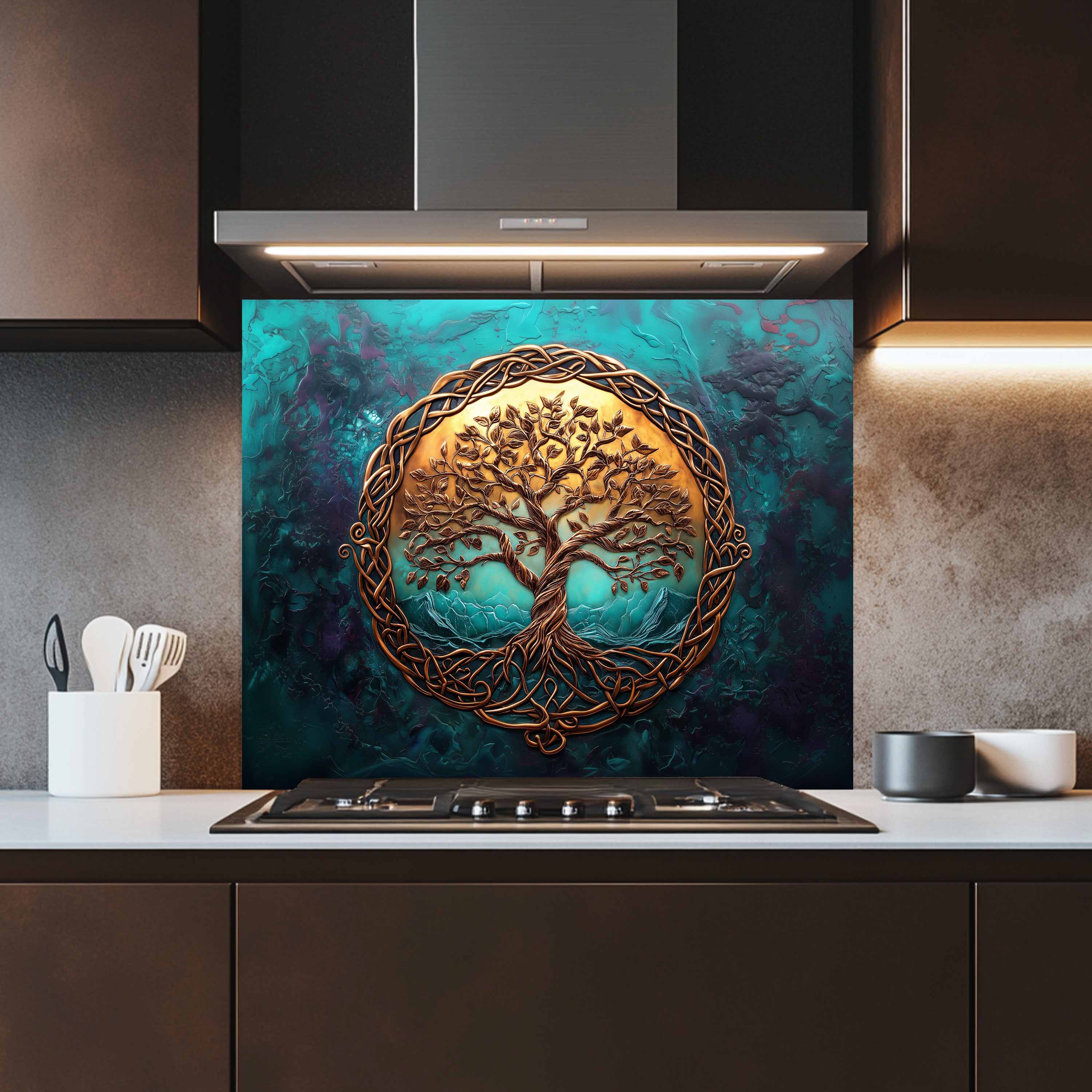 Custom Kitchen Backsplash – Emerald Life Tempered Glass Stove Backsplash