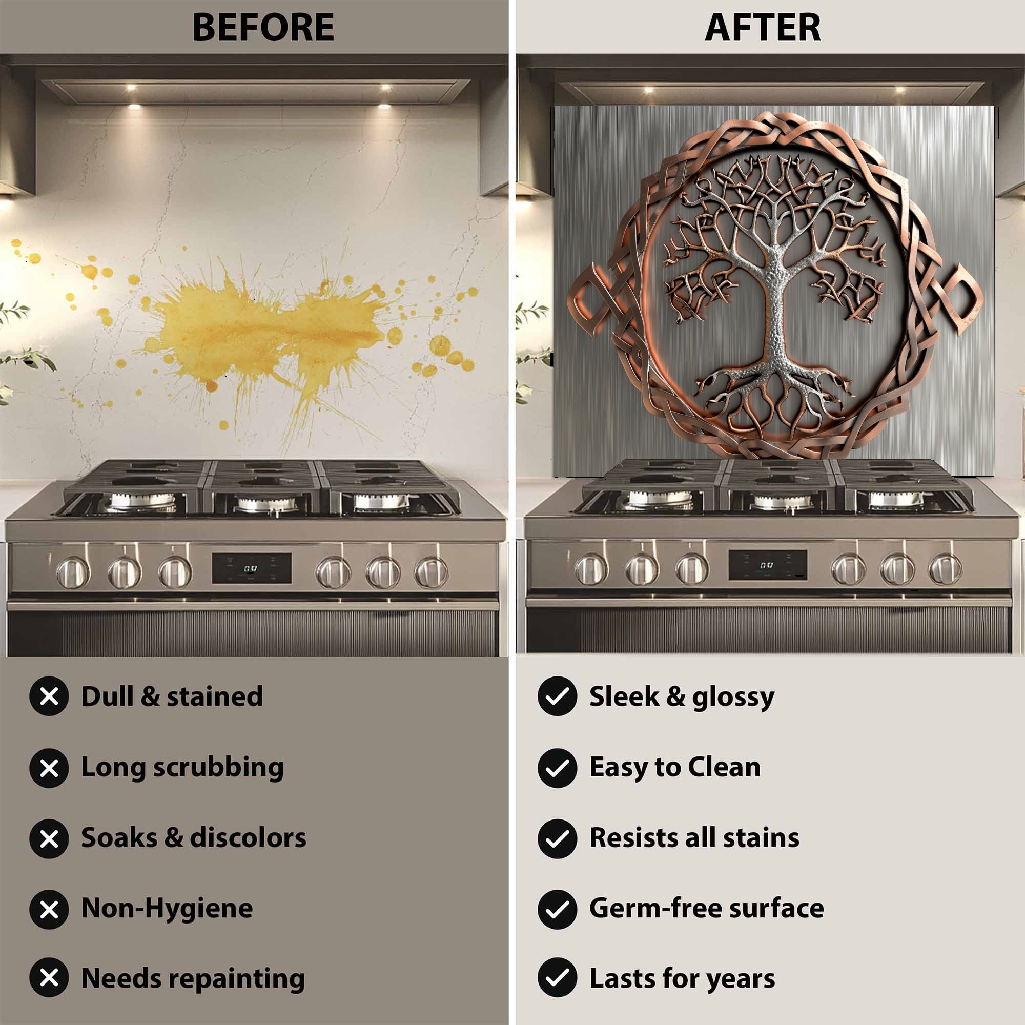 Tempered Glass Backsplash for Kitchen – Celtic Tree of Life Custom Splashback Glass Panel