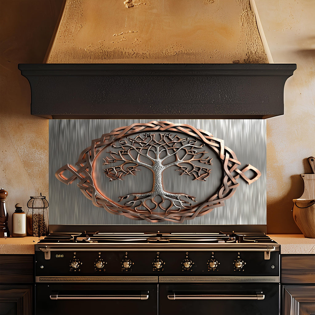 Tempered Glass Backsplash for Kitchen – Celtic Tree of Life Custom Splashback Glass Panel